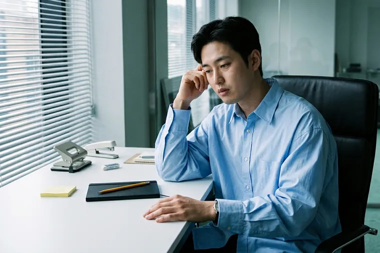 책상에서 고민하는 직장인